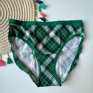 Victoria's Secret Stretch Cotton High-Leg Brief Panty Green Plaid Small NEW